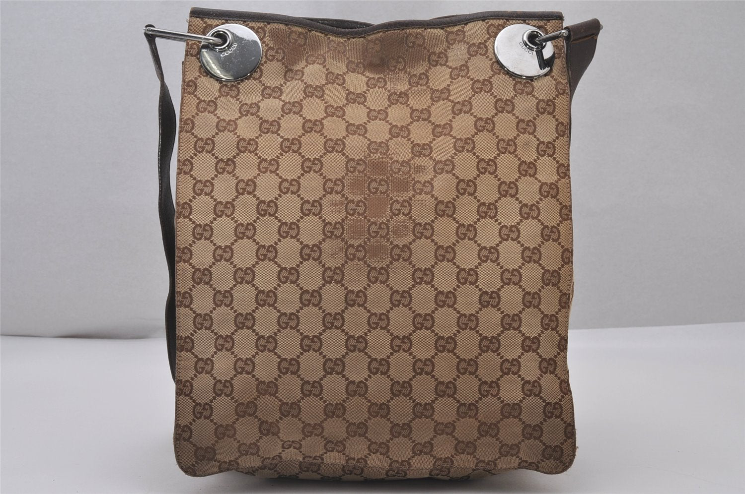 Authentic GUCCI Eclipse Shoulder Cross Bag GG Canvas Leather 120842 Brown 5320I