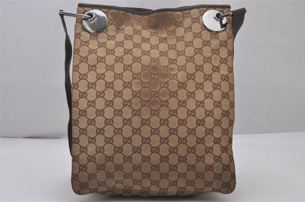 Authentic GUCCI Eclipse Shoulder Cross Bag GG Canvas Leather 120842 Brown 5320I