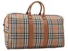 Authentic Burberrys Nova Check Canvas Leather Travel Boston Bag Beige 5321E