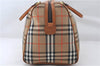 Authentic Burberrys Nova Check Canvas Leather Travel Boston Bag Beige 5321E