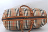 Authentic Burberrys Nova Check Canvas Leather Travel Boston Bag Beige 5321E