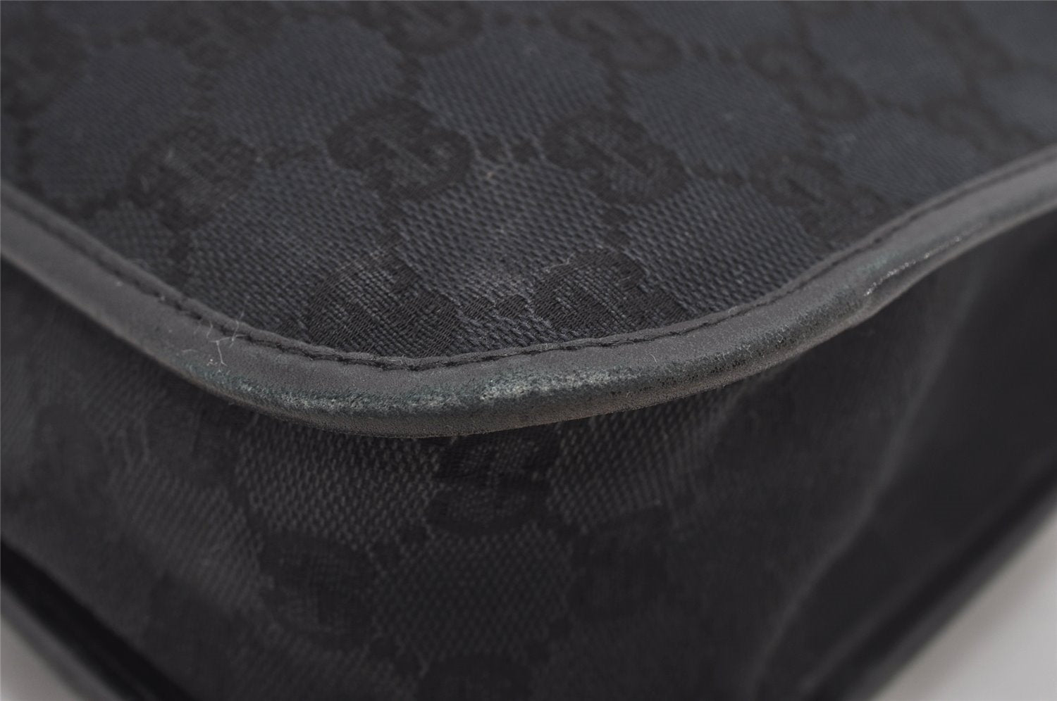 Authentic GUCCI Vintage Shoulder Bag Purse GG Canvas Leather 0014198 Black 5324I