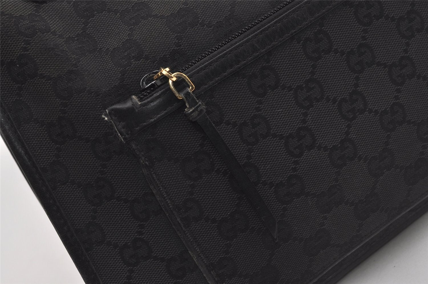 Authentic GUCCI Vintage Shoulder Bag Purse GG Canvas Leather 0014198 Black 5324I