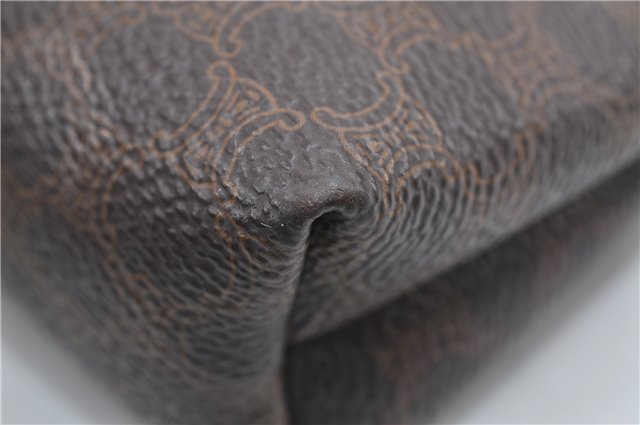Authentic CELINE Macadam Pattern Pouch Purse PVC Leather Brown 5330D