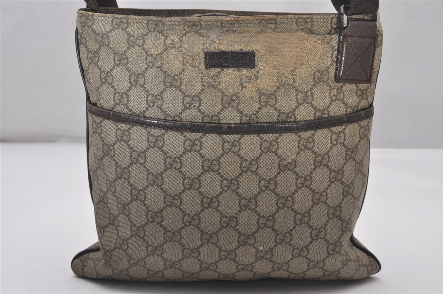 Authentic GUCCI Shoulder Cross Body Bag Purse GG PVC Leather 141626 Brown 5332I