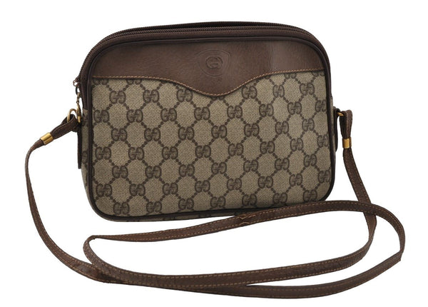 Authentic GUCCI Shoulder Cross Body Bag Purse GG PVC Leather Brown Junk 5333I