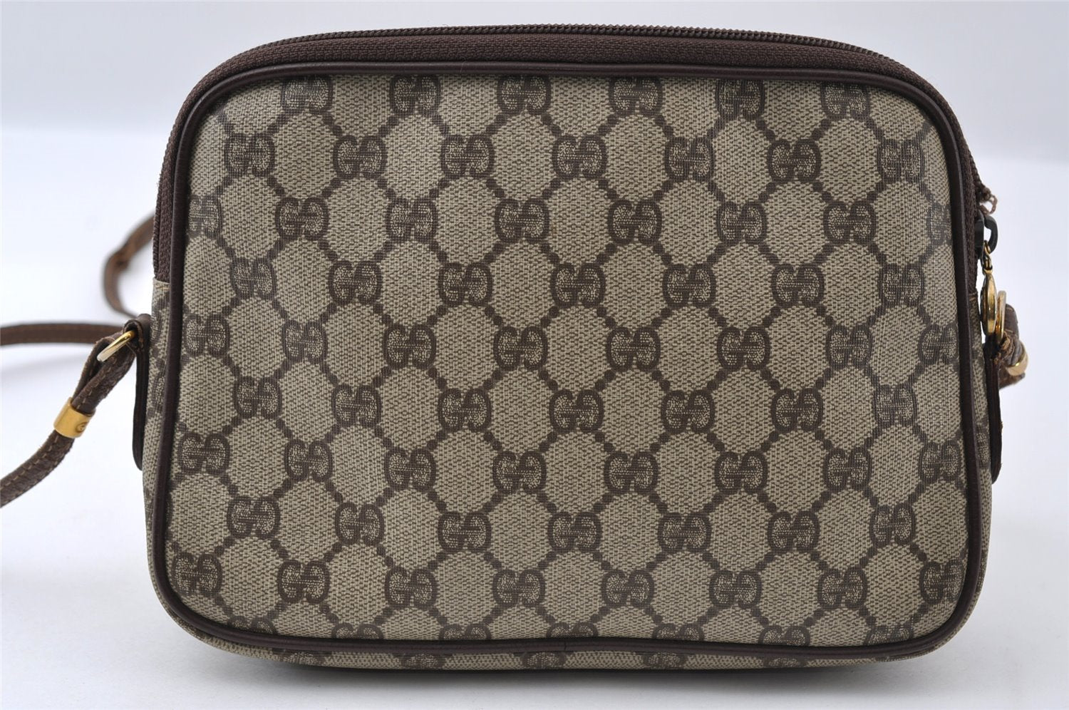 Authentic GUCCI Shoulder Cross Body Bag Purse GG PVC Leather Brown Junk 5333I