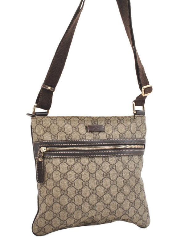 Authentic GUCCI Shoulder Cross Body Bag GG PVC Leather 295257 Brown 5334F