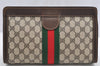 Authentic GUCCI Web Sherry Line Clutch Hand Bag Purse GG PVC Leather Brown 5334I