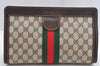 Authentic GUCCI Web Sherry Line Clutch Hand Bag Purse GG PVC Leather Brown 5334I