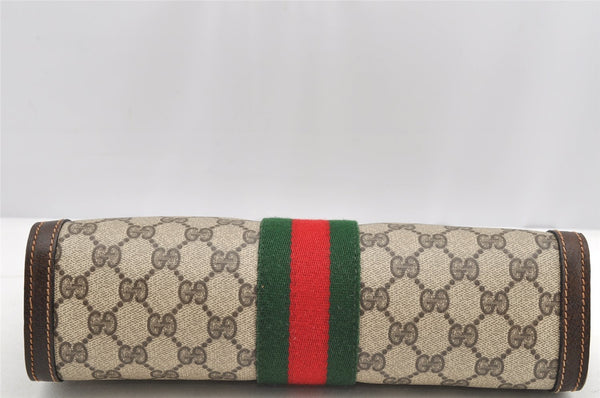 Authentic GUCCI Web Sherry Line Clutch Hand Bag Purse GG PVC Leather Brown 5334I