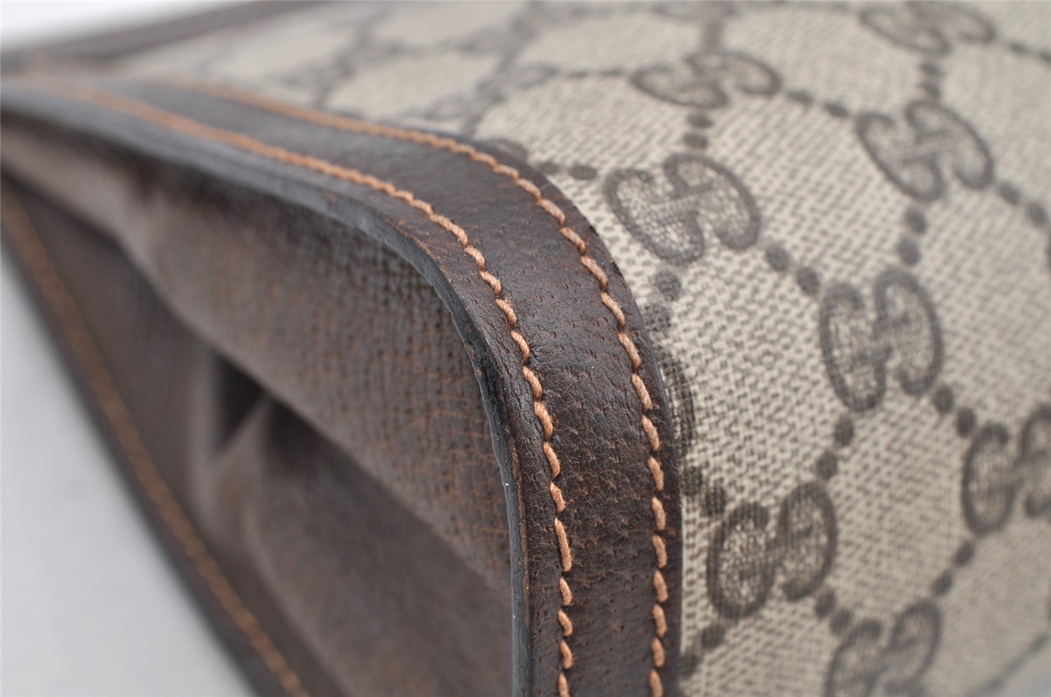 Authentic GUCCI Web Sherry Line Clutch Hand Bag Purse GG PVC Leather Brown 5334I