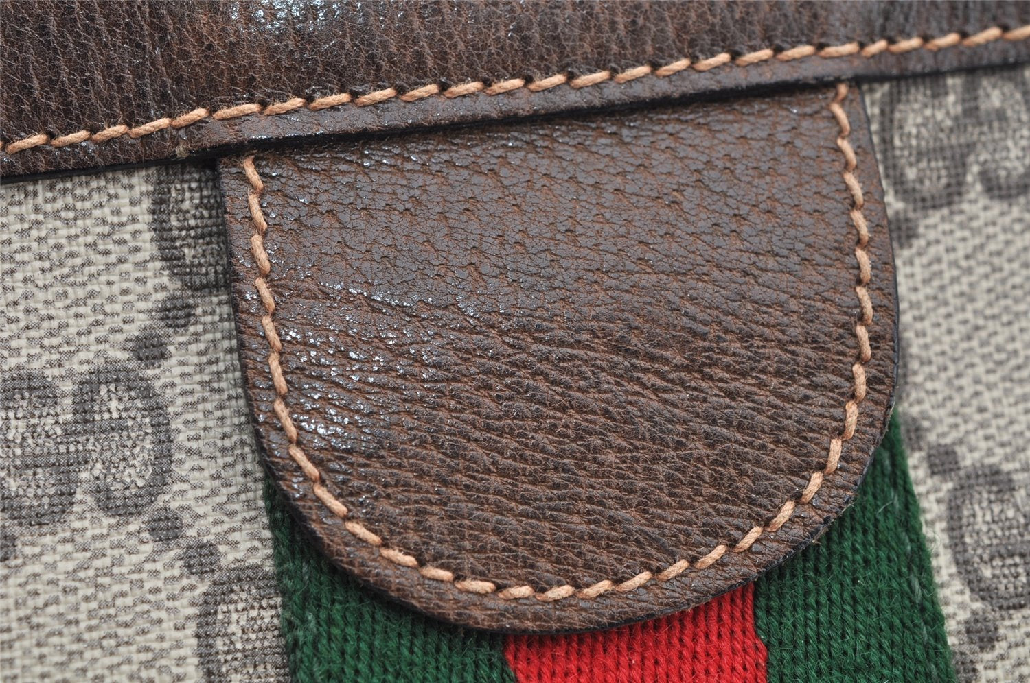 Authentic GUCCI Web Sherry Line Clutch Hand Bag Purse GG PVC Leather Brown 5334I