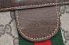 Authentic GUCCI Web Sherry Line Clutch Hand Bag Purse GG PVC Leather Brown 5334I