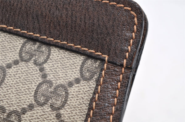 Authentic GUCCI Web Sherry Line Clutch Hand Bag Purse GG PVC Leather Brown 5334I