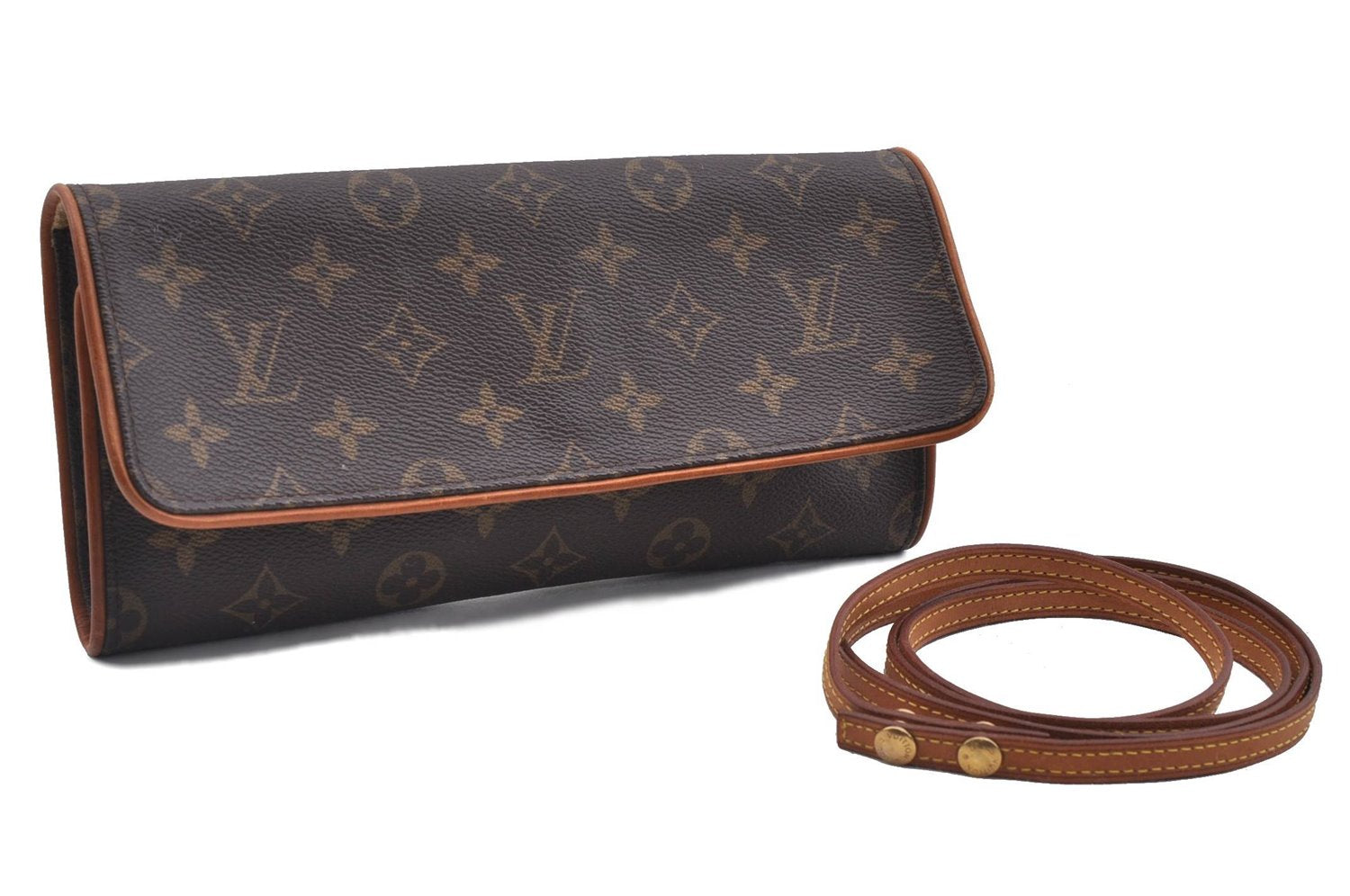 Authentic LOUIS VUITTON Monogram Pochette Twin GM Shoulder Pouch M51852 LV 5335C