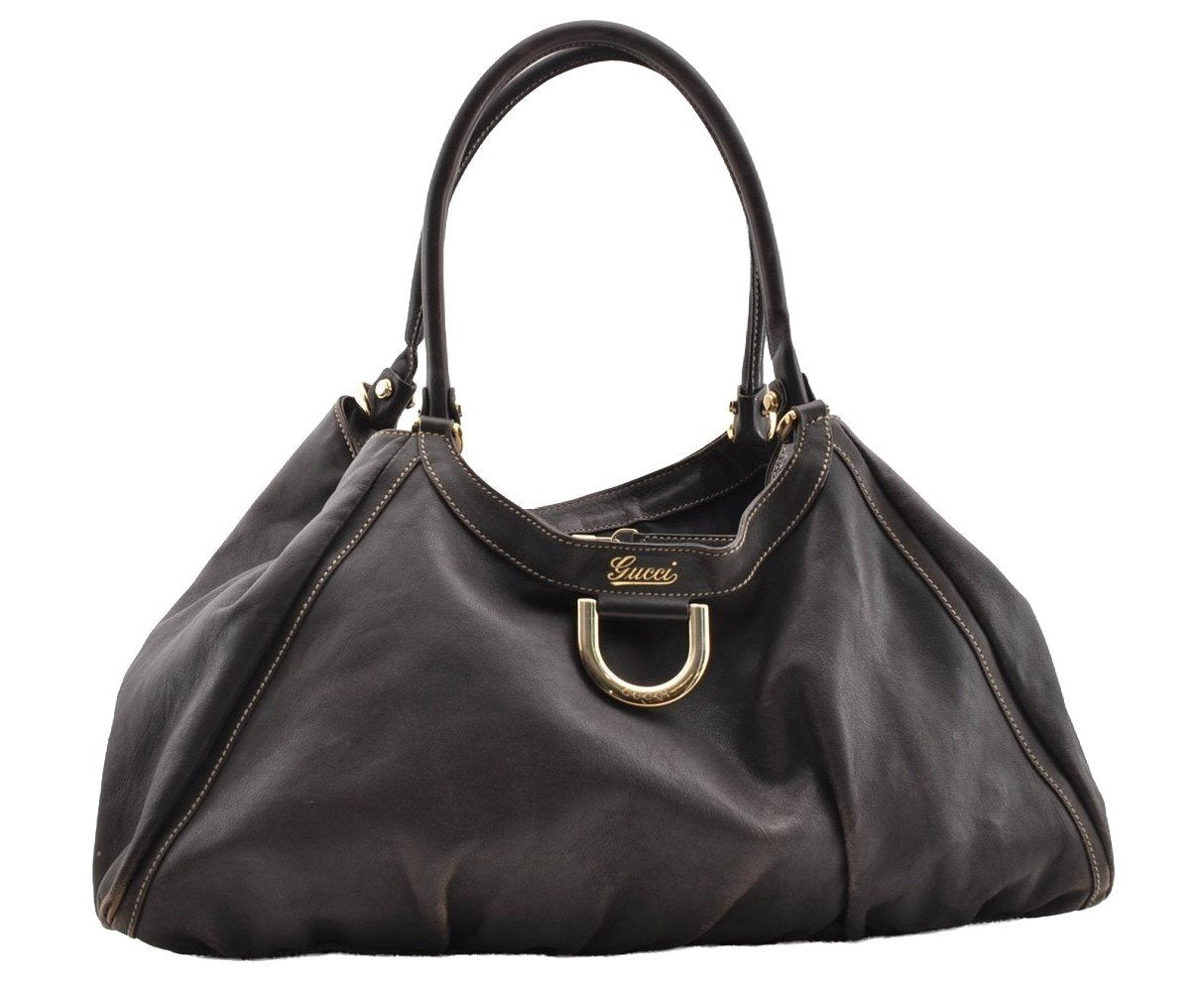 Authentic GUCCI Vintage Abbey Shoulder Tote Bag Leather 189835 Brown 5337I