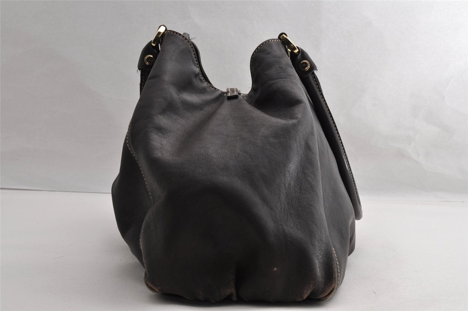 Authentic GUCCI Vintage Abbey Shoulder Tote Bag Leather 189835 Brown 5337I