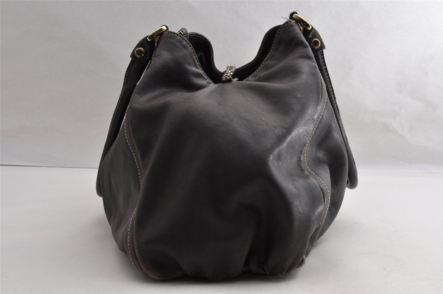 Authentic GUCCI Vintage Abbey Shoulder Tote Bag Leather 189835 Brown 5337I