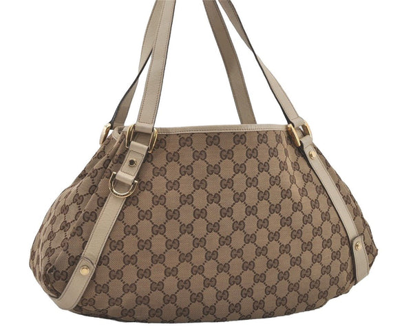 Authentic GUCCI Abbey Shoulder Tote Bag GG Canvas Leather 130736 Brown 5339I