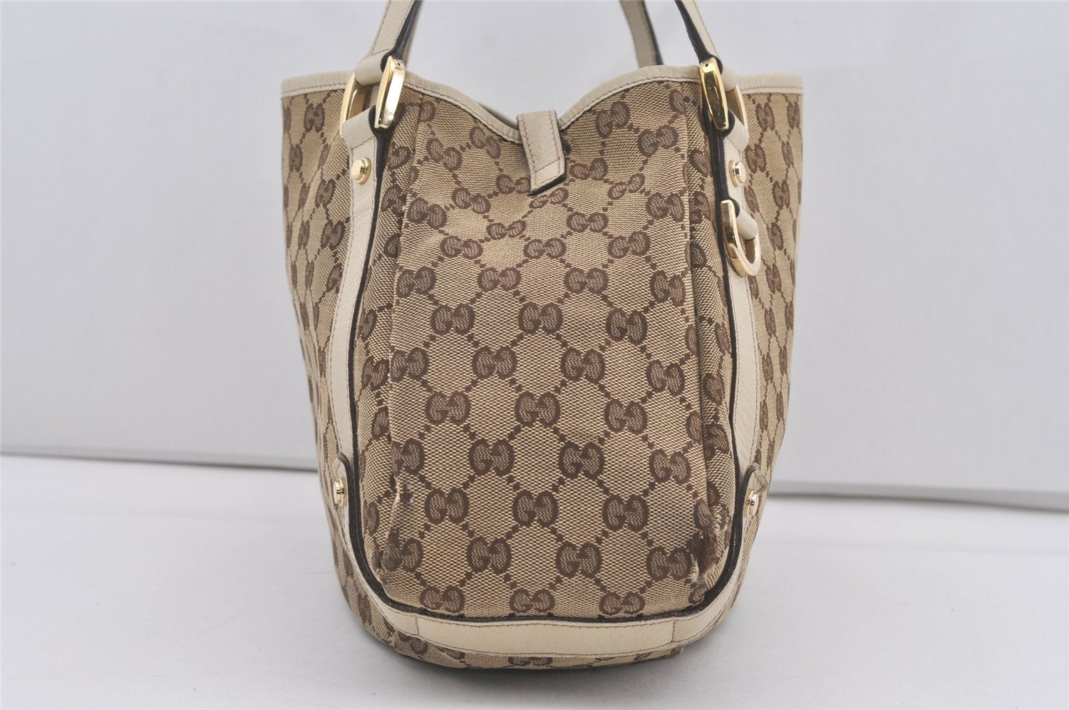 Authentic GUCCI Abbey Shoulder Tote Bag GG Canvas Leather 130736 Brown 5339I