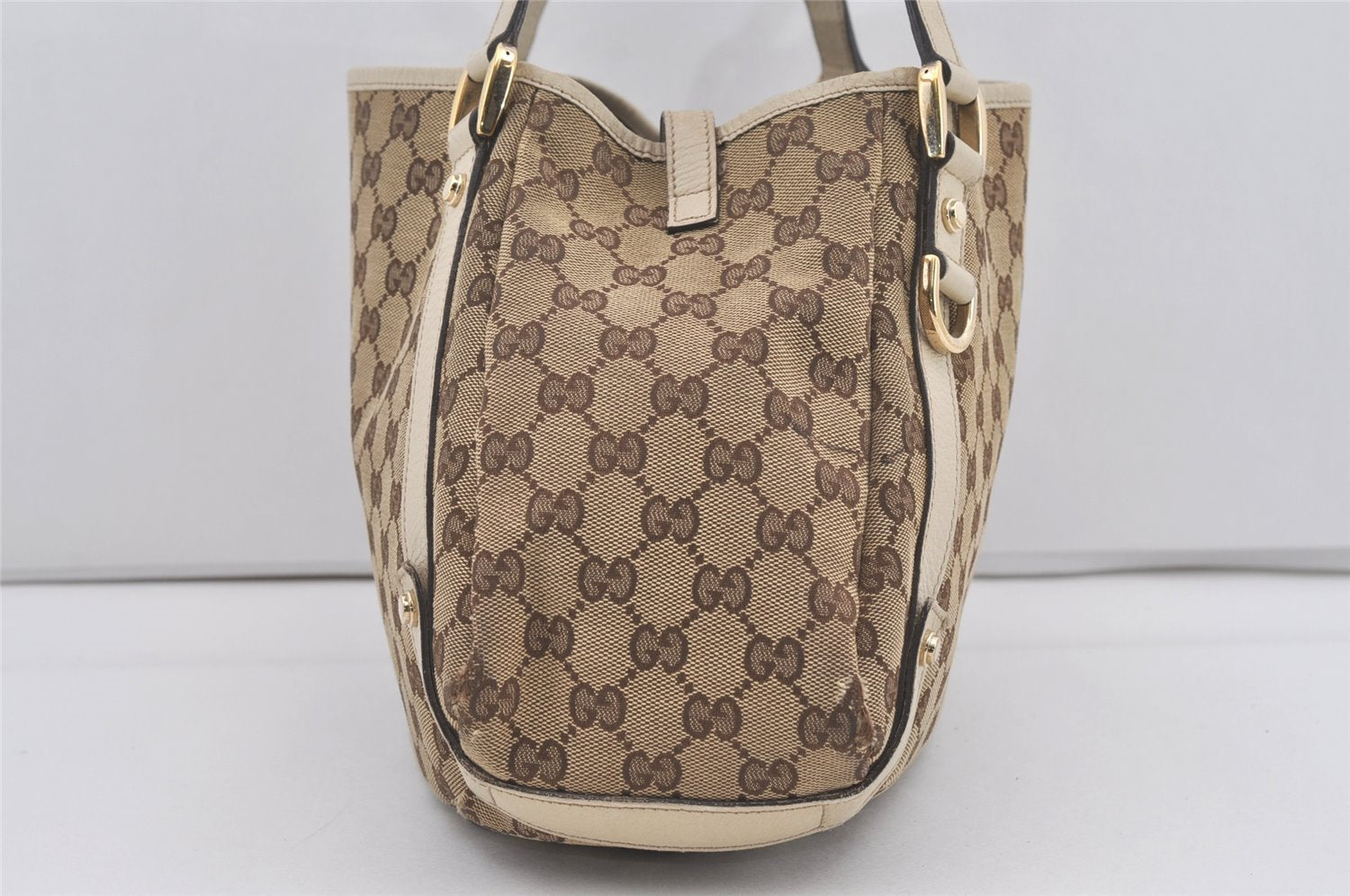 Authentic GUCCI Abbey Shoulder Tote Bag GG Canvas Leather 130736 Brown 5339I