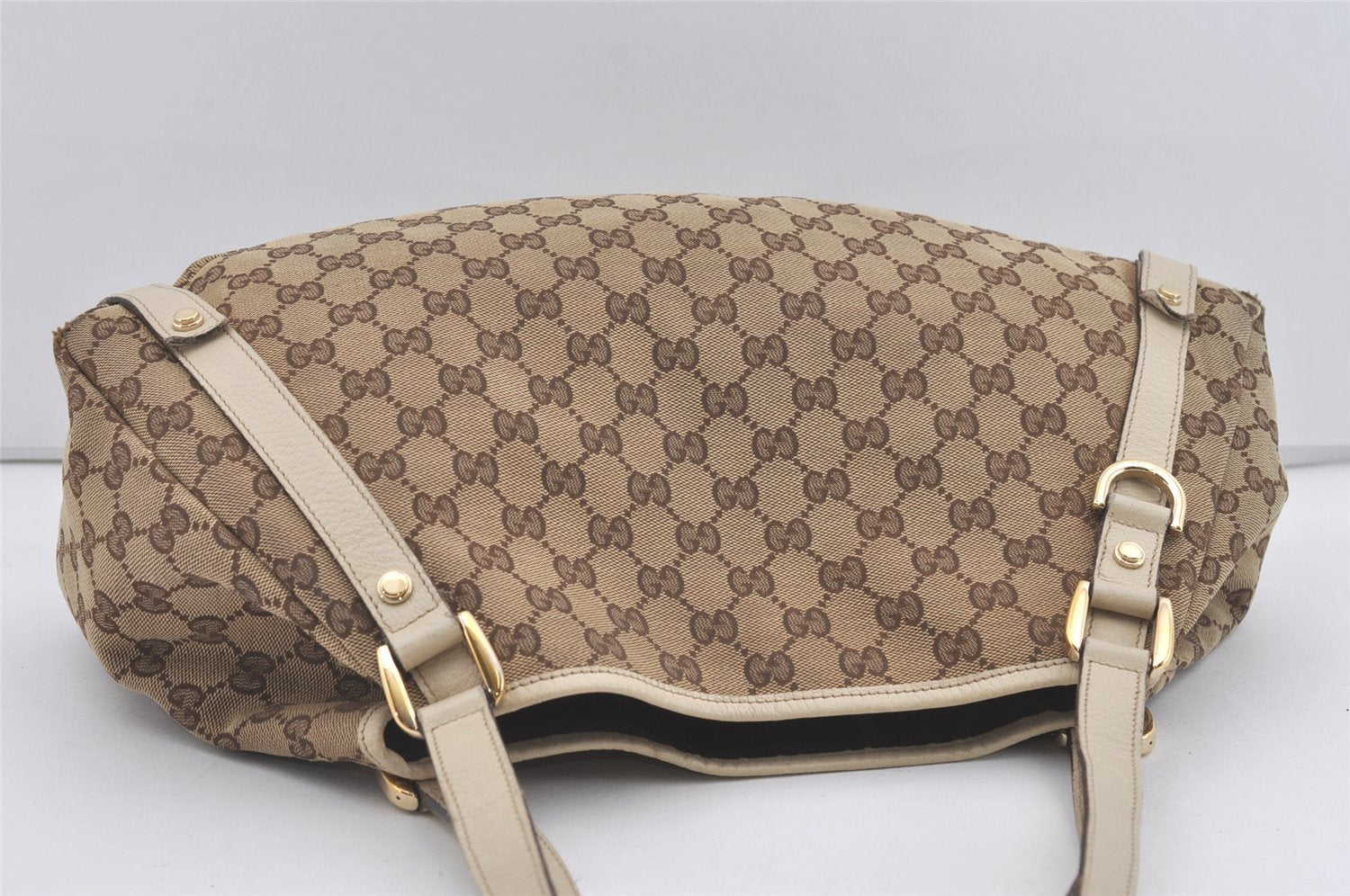 Authentic GUCCI Abbey Shoulder Tote Bag GG Canvas Leather 130736 Brown 5339I