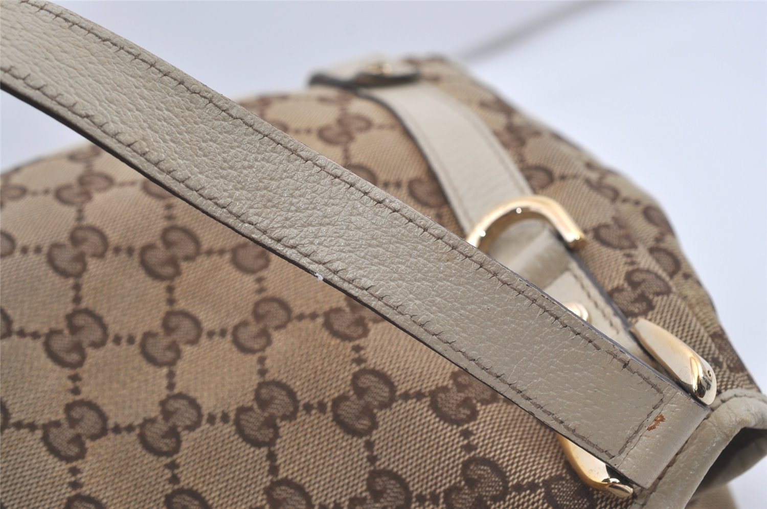 Authentic GUCCI Abbey Shoulder Tote Bag GG Canvas Leather 130736 Brown 5339I