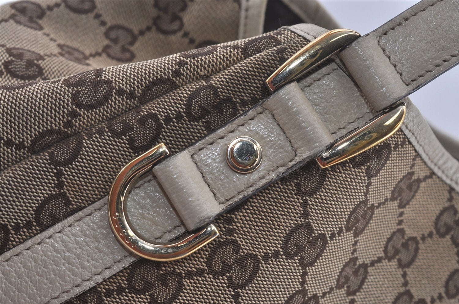 Authentic GUCCI Abbey Shoulder Tote Bag GG Canvas Leather 130736 Brown 5339I