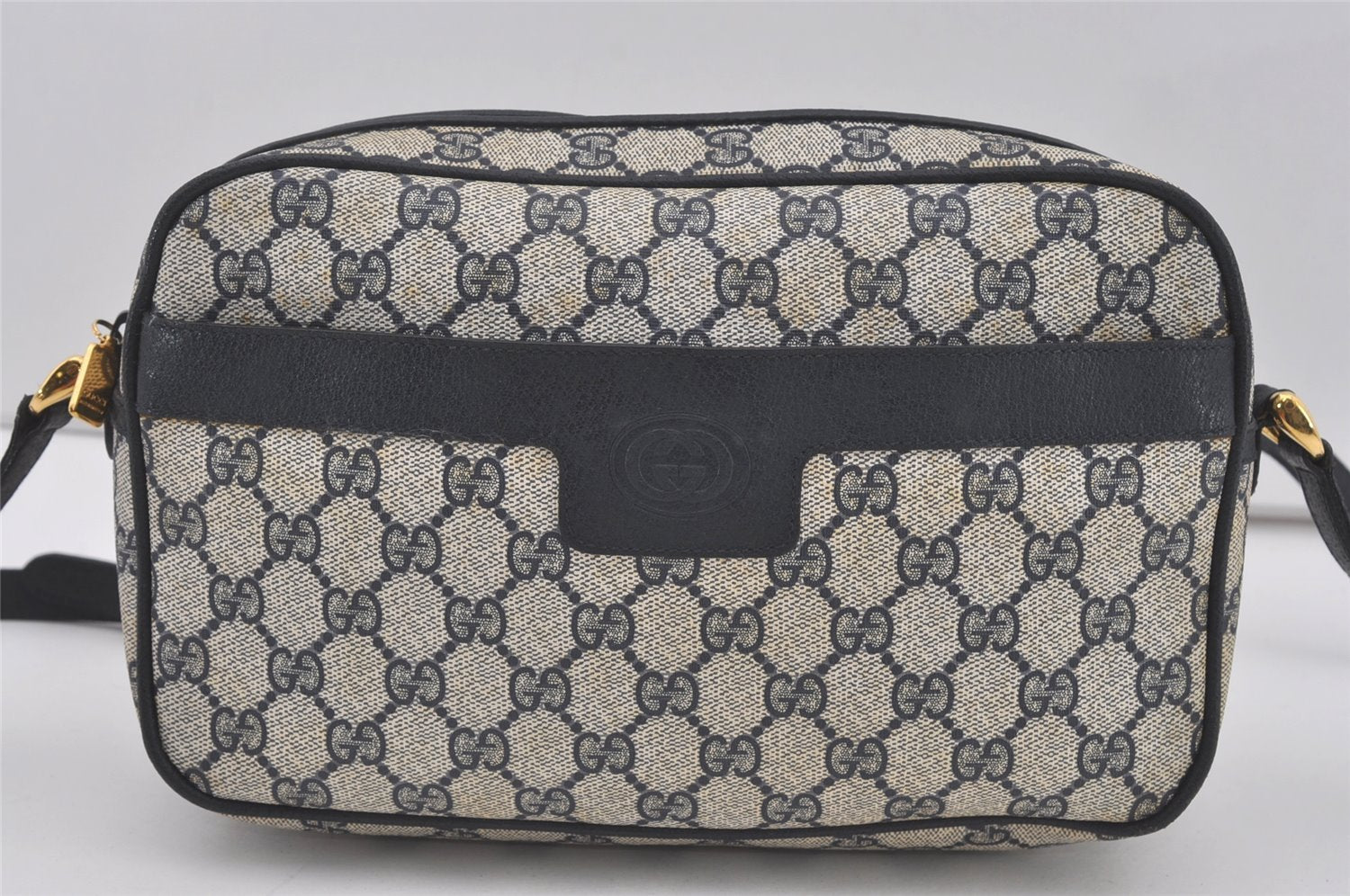 Authentic GUCCI Shoulder Cross Body Bag GG PVC Leather Navy Blue Junk 5343I