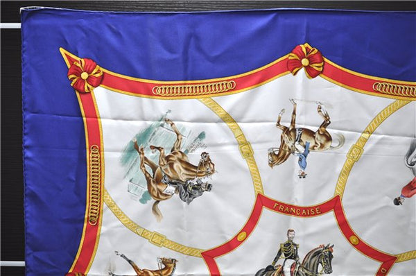 Authentic HERMES Carre 90 Scarf "ECOLE FRANCAISE D'EQUITATION" Silk Navy 5344E