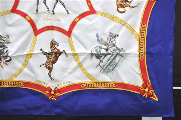 Authentic HERMES Carre 90 Scarf "ECOLE FRANCAISE D'EQUITATION" Silk Navy 5344E