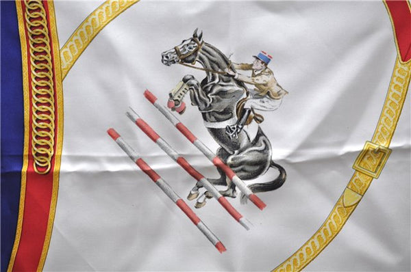 Authentic HERMES Carre 90 Scarf "ECOLE FRANCAISE D'EQUITATION" Silk Navy 5344E