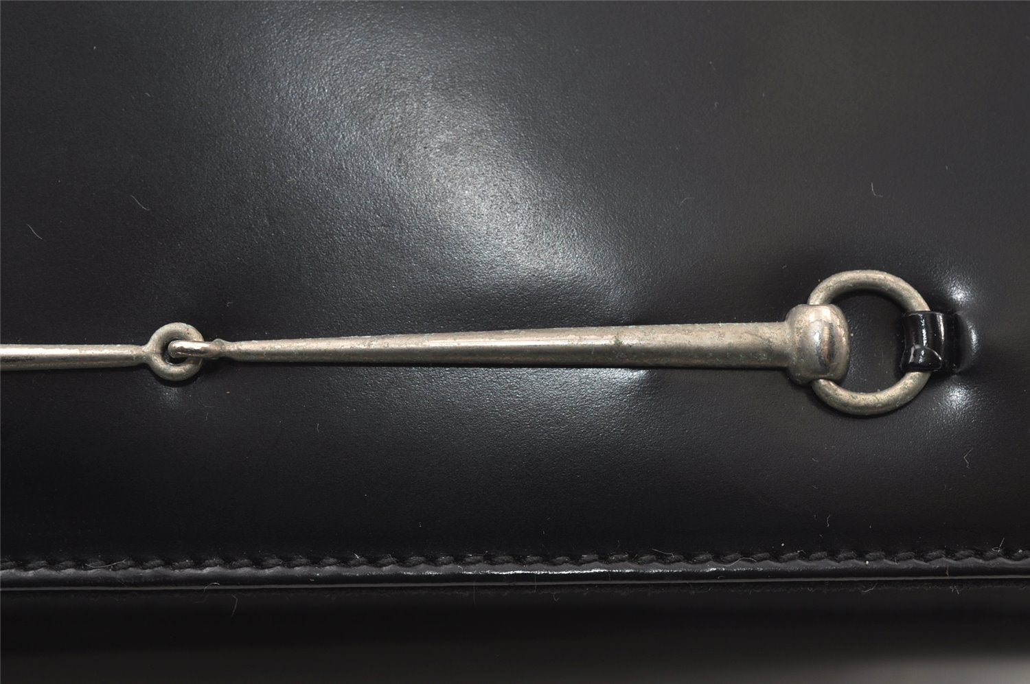 Authentic GUCCI Vintage Horsebit Shoulder Bag Purse Leather Black 5346I