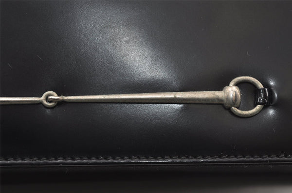 Authentic GUCCI Vintage Horsebit Shoulder Bag Purse Leather Black 5346I