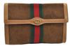 Authentic GUCCI Web Sherry Line Clutch Hand Bag Purse Suede Leather Brown 5347I