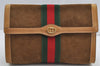 Authentic GUCCI Web Sherry Line Clutch Hand Bag Purse Suede Leather Brown 5347I