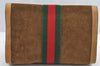 Authentic GUCCI Web Sherry Line Clutch Hand Bag Purse Suede Leather Brown 5347I