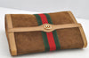 Authentic GUCCI Web Sherry Line Clutch Hand Bag Purse Suede Leather Brown 5347I