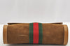 Authentic GUCCI Web Sherry Line Clutch Hand Bag Purse Suede Leather Brown 5347I