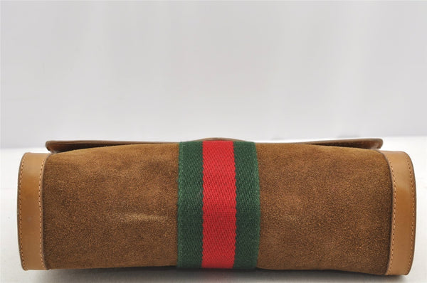 Authentic GUCCI Web Sherry Line Clutch Hand Bag Purse Suede Leather Brown 5347I