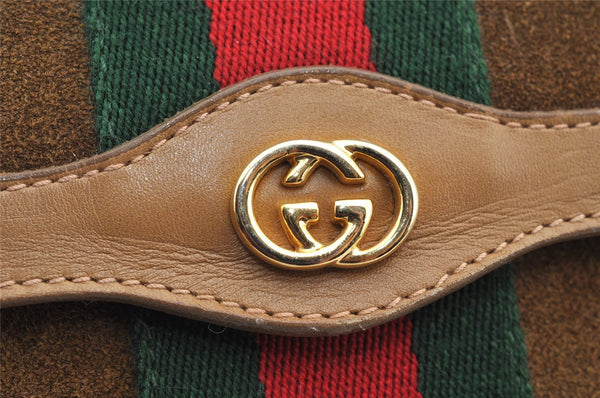 Authentic GUCCI Web Sherry Line Clutch Hand Bag Purse Suede Leather Brown 5347I