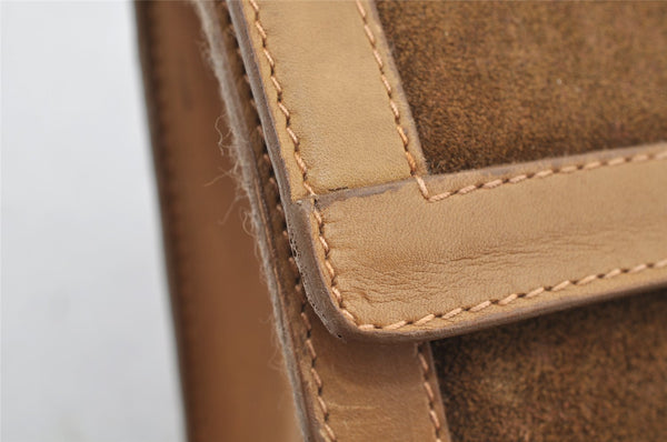 Authentic GUCCI Web Sherry Line Clutch Hand Bag Purse Suede Leather Brown 5347I