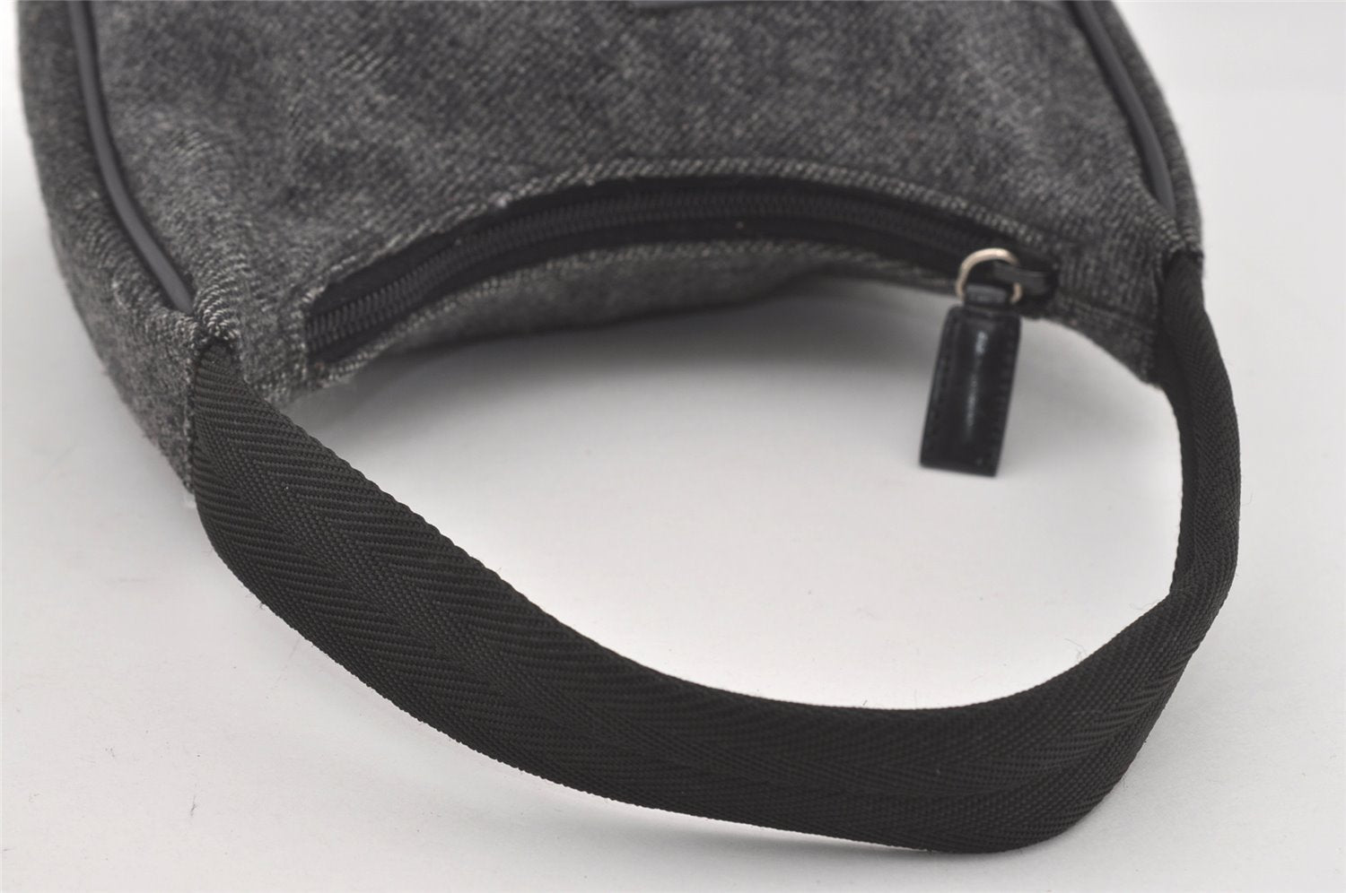 Authentic PRADA Sports Vintage Wool Leather Hand Bag Purse Gray 5349I