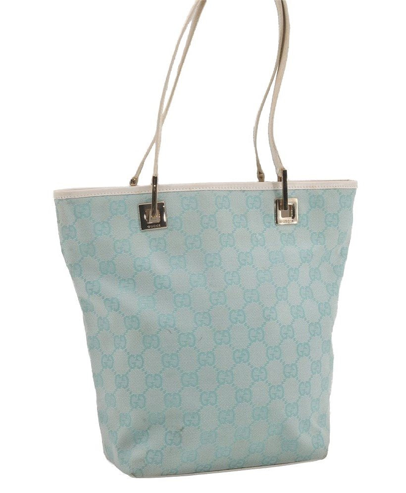 Authentic GUCCI Shoulder Tote Bag GG Canvas Leather 0021099 Light Blue 5352I