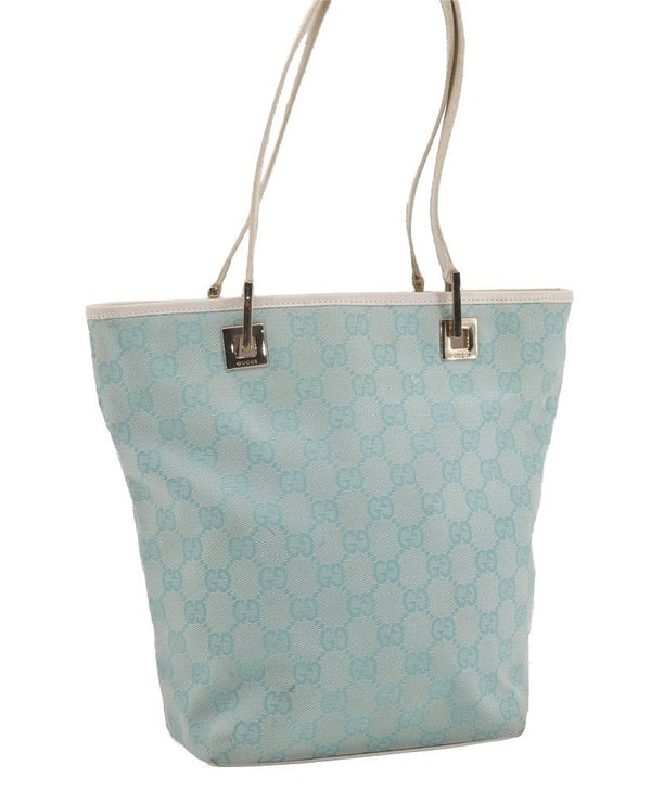 Authentic GUCCI Shoulder Tote Bag GG Canvas Leather 0021099 Light Blue 5352I