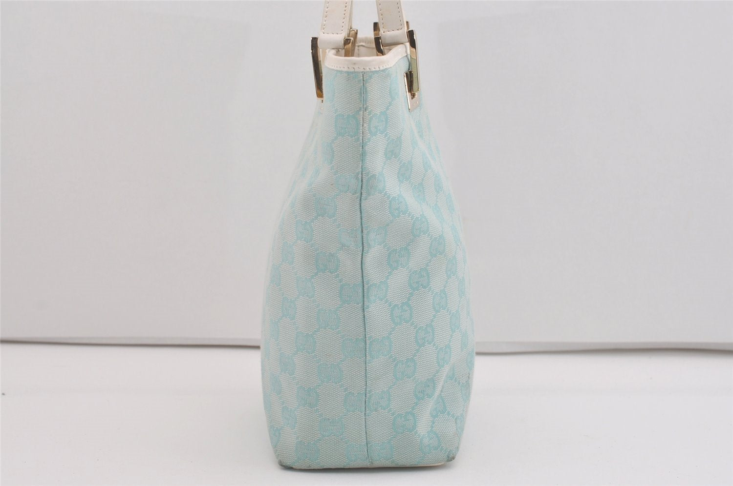 Authentic GUCCI Shoulder Tote Bag GG Canvas Leather 0021099 Light Blue 5352I