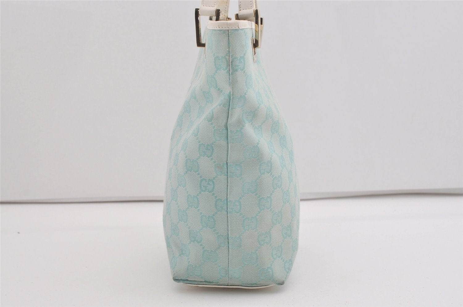 Authentic GUCCI Shoulder Tote Bag GG Canvas Leather 0021099 Light Blue 5352I