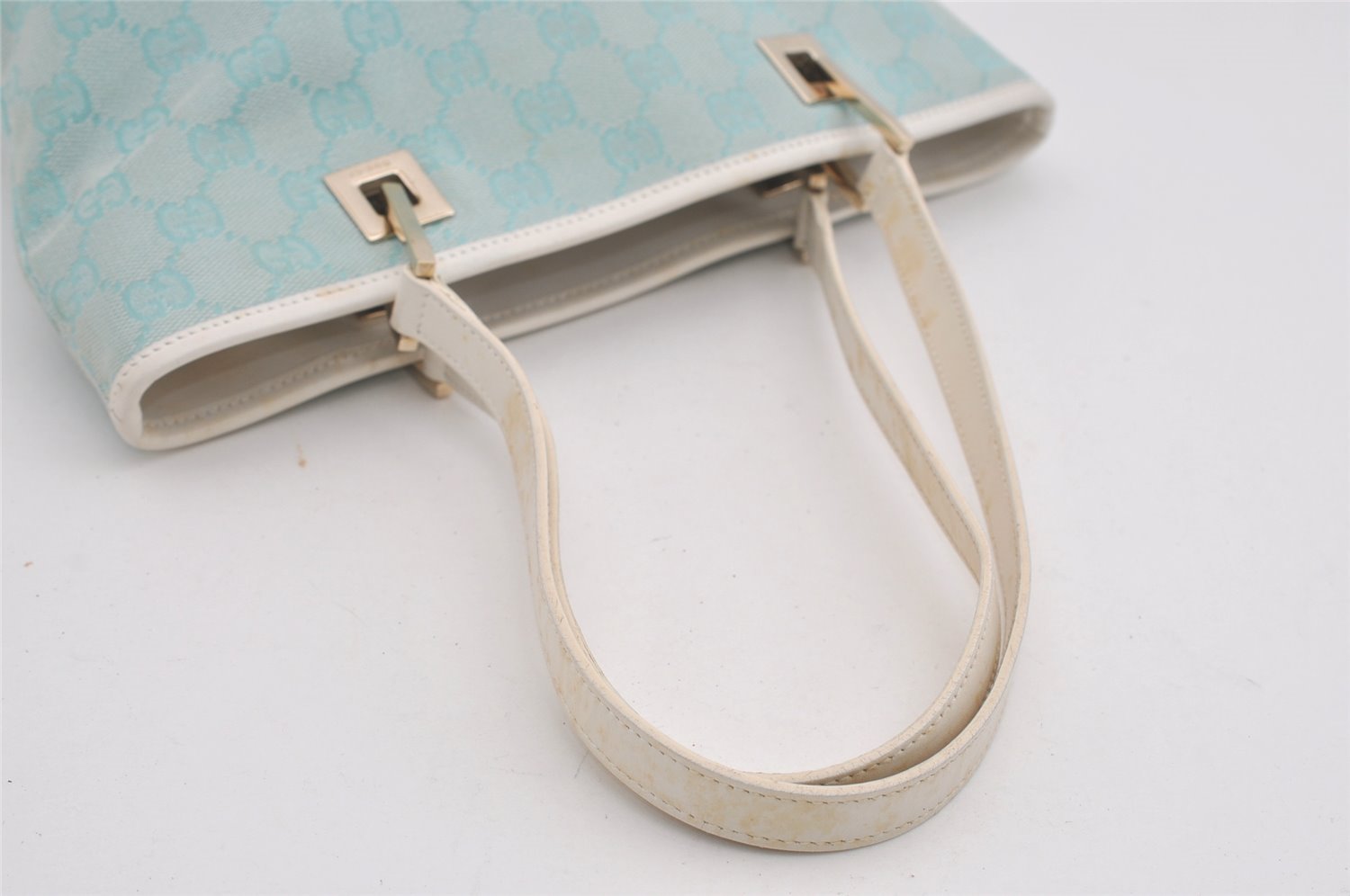 Authentic GUCCI Shoulder Tote Bag GG Canvas Leather 0021099 Light Blue 5352I