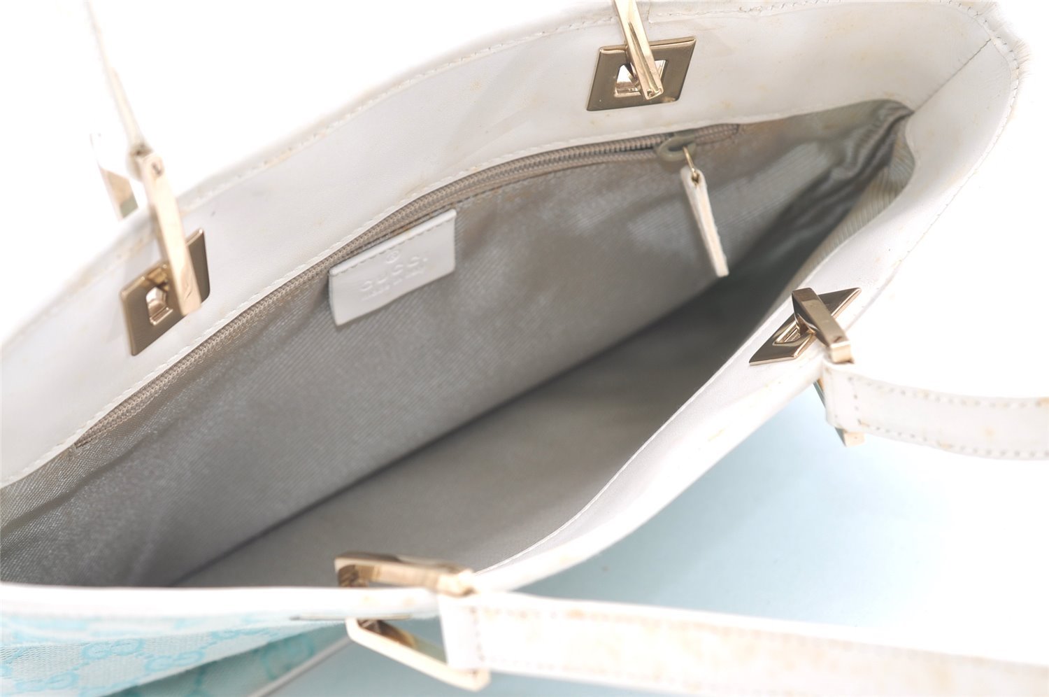 Authentic GUCCI Shoulder Tote Bag GG Canvas Leather 0021099 Light Blue 5352I